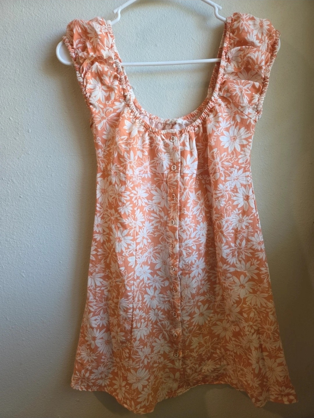 Blu Pepper Peach and White Floral Midi Dress with Front Buttons